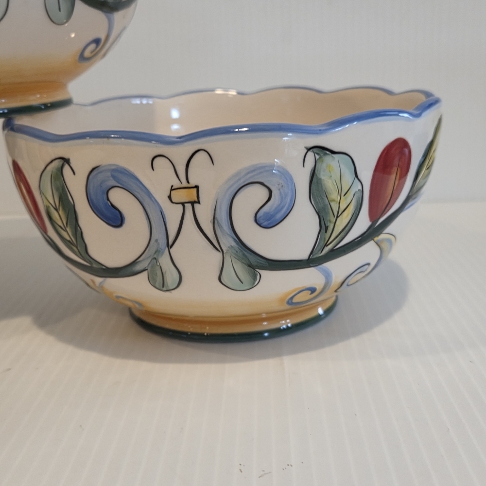 Fitz & Floyd Ricamo Scalloped Soup Salad Bowls Set of 3 Floral Vines 6.25in - Picture 4 of 15